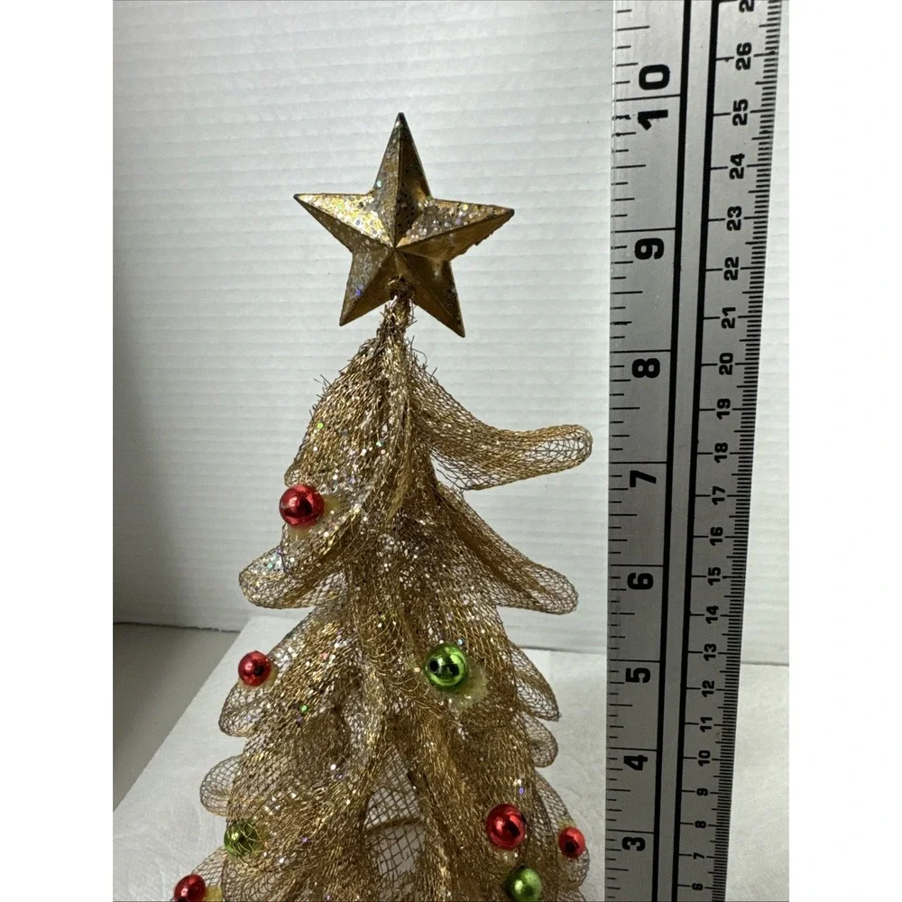 Golden Netted Mesh Christmas Tree w/Multicolor Balls‎ & Gold Star 10